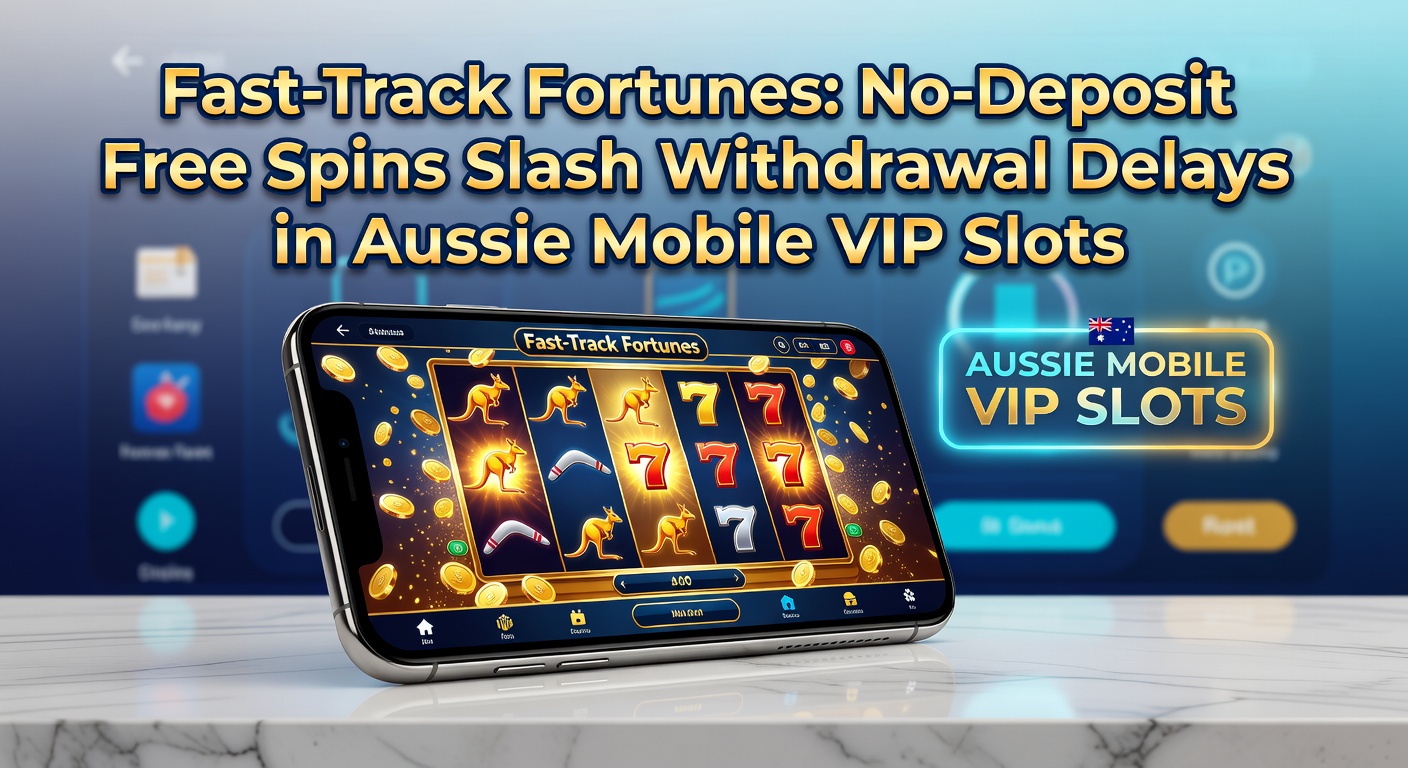 Smartphone mit leuchtenden Slot-Maschinen und Free-Spin-Symbolen auf australischem Hintergrund, das schnelle Auszahlungen symbolisiert